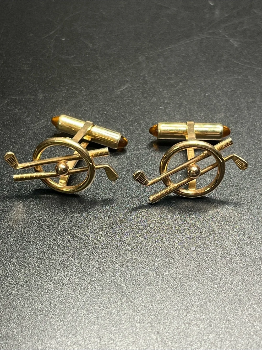 Vintage Gold Tone Golf Cufflinks Crossed Golf Clubs Golf Ball Men’s Cuff Links